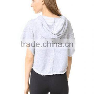 Bomber Fleece Hooded Sweatshirt the Light French Terry Fabric Short Sleeve Hoodie With Raw Edged Hem photo-4