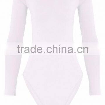 Long Sleeve Jumpsuit With High Leg Cotton Soft Basic White Off Shoulder Sexy Thong Bodysuit photo-6