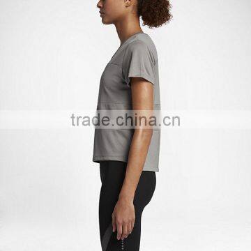 MGOO New Arrival Short Sleeve Dry Fit Plain T-shirts Mesh Fabric Simple Style Women Gym Tank Top photo-4
