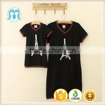 trending casual dress fancy flower mother and daughter clothes