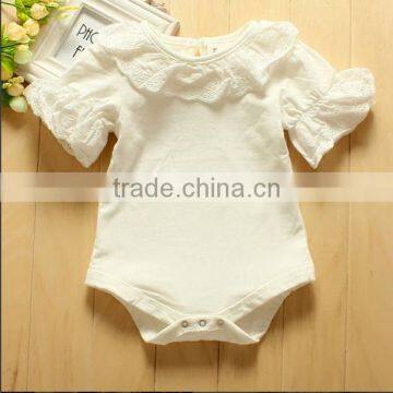 Infant Plain White Bodysuit Girls Lace Sleeve Collar Romper Boutique Baby Cotton Handmade Clothes