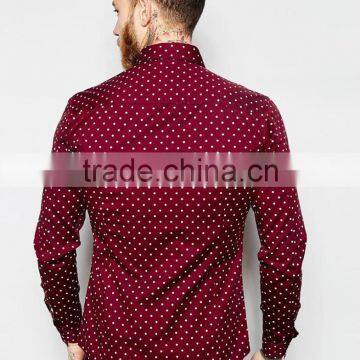 Skinny Shirt With Dot in Burgundy With Long Sleeves photo-2