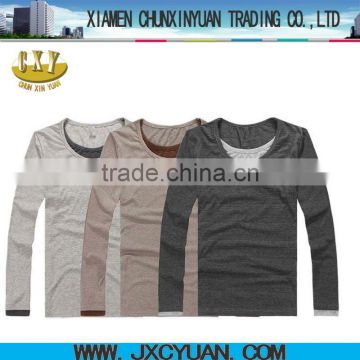 fashion heather gray men double contrast collar long sleeve t shirts