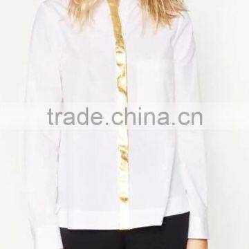 Runwaylover EY2338B Hot Sale 2017 Ladies Fashion Gilding Pure Color Blouse photo-3