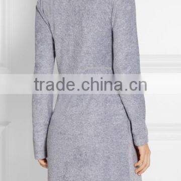 Gray Cotton Blend Terry Fabric Ladies Loungewear One Piece Home Wearing Warm Robe With Twill Belt photo-4