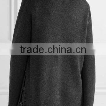 High Quality Slips On Charlcoal Wool and Cashmere-Blend Turtleneck Sweater With Scoop Hem