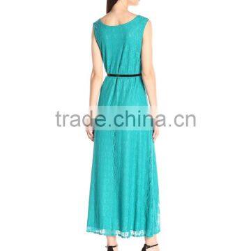 Women's Sleeveless Lace Skater Maxi Dress With Belt photo-2