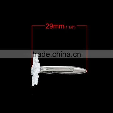 Christmas Snowflake Silver Tone Painting White Rotatable Copper Wholesale Bulk Cufflinks With Black Box photo-2