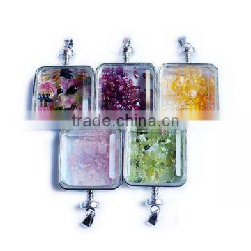 Square Gemstone Beads Rock Crystal Locket Charm Pendant For Necklace