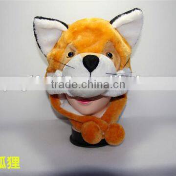 Cartoon Animal Yellow Fox Plush Warm Hat Earmuff With Ear Poms