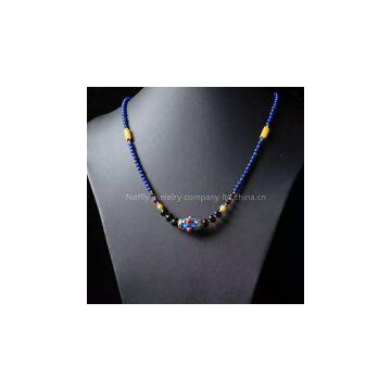 Neffly Jewelry Natural Lapis Lazuli Necklace 4 Mm, Slightly Less White Gold, Inlaid With S925 Silver Bluing Southern Red With Blood Amber Beads Disc. photo-3