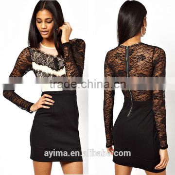 hot selling zip back lace dress ladies long sleeve evening gown