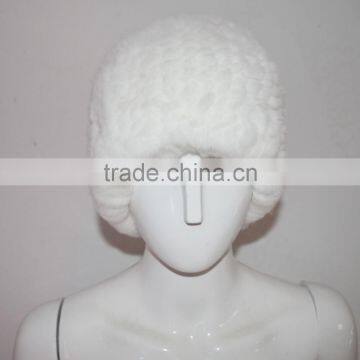 SJ607 Soft White Rex Rabbit Elastic Knitting Winter Hats