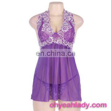 Four Color Purple Halter Ladies Sexy Pyjamas photo-4