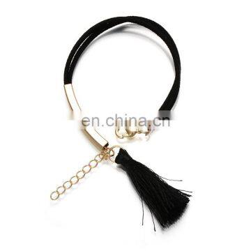 Hot Sale Adjustable bracelet with extended chain suede fabric bracelet with tassel