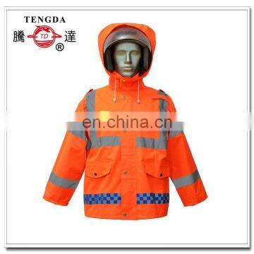 orange reflective safety polyester worker rain coat