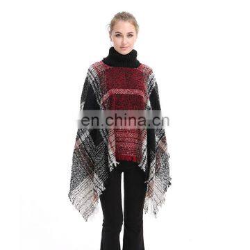 new woman loose plaid turtleneck poncho cashmere women sweaters