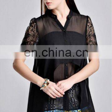 2014 new style fashion short sleeve women chiffon blouse patterns for ladies