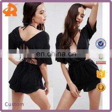 2017 Women's Latest Fashion Jumpsuit, Flutter Sleeve Sexy Playsuit with Bow Back