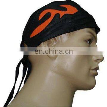 HMB-901E LEATHER SKULL CAP DURAG ORANGE FLAME STYLE BIKER SKULLCAP HATS