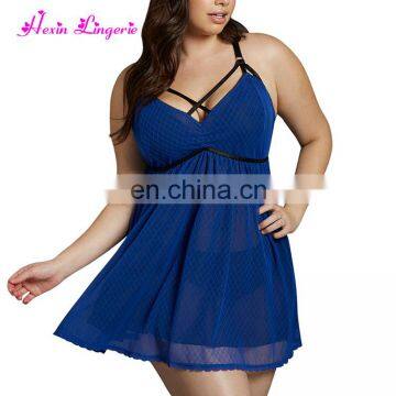 Wholesale Sexy Blue Big Size Lace Sling Sleepwear Women Erotic Lingerie Set