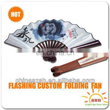 COOL Fashion Style Fan Advertising Logo Printed Hand Fan Flashing LED Folding Fans W/ Motion Sensor Light Up Kits For Promotion