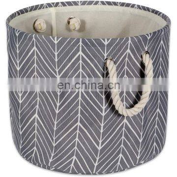 high quality printed small canvas round dirty laundry basket double collapsible laundry hamper storage basket with rope handles