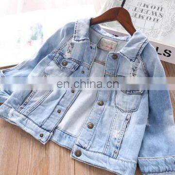 2020 Spring Girls' Jacket Denim Hole Kids Coats Childrenswear Wholesale