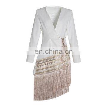 TWOTWINSTYLE Embroidery Long Sleeve Tassel Patchwork Asymmetrical Blazers Female