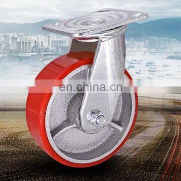 4 Inch Heavy Load Cast Steel 0.6mm Steel Shaft Turning Brake PU Castor Roller Wheel photo-6