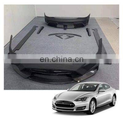 Front Spoiler Rear Diffuser Side Skirts And Trunk Spoiler Carbon Fiber Body Kit For Tesla Model S