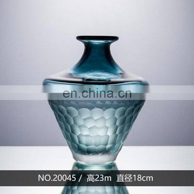 High Quality Decorative Green Handmade Transparent Glass Vase Centerpiece For Home Decor Clear Decoration photo-3