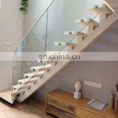 Central Stringer Stair Modern Staircase With Wood Tread And Frameless Glass Railing