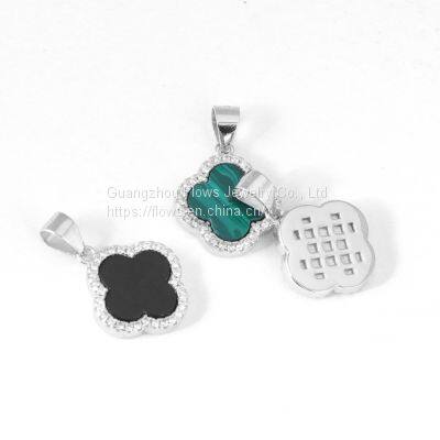 S925 Sterling Silver Four-leaf Clover Necklace Female Agate Zircon Pendant Simple Style Necklace photo-4