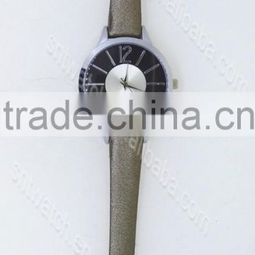 New design leather watch with silver alloy case