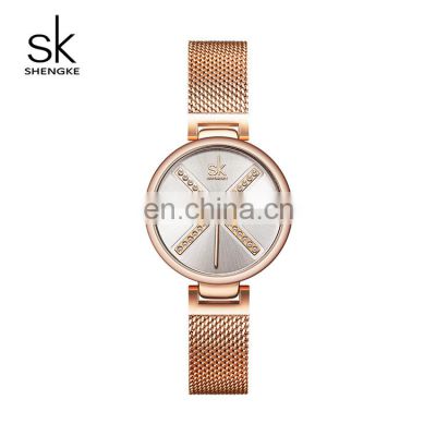 SHENGKE Elegant Lady Wristwatch Stainless Steel Mesh Band Quartz Watches Original Design Watches  K0102L