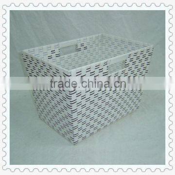 rattan weave rectangular white plastic basket with handle