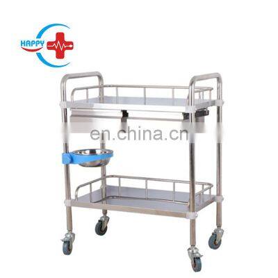 HC-M028 Hot Sale Stainless Steel Medical hospital Two-floor therapy treatment Trolley cart with 2 drawer