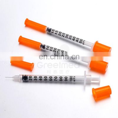 Greetmed best selling disposable 29g 30g 31g 0.5ml 1ml insulin syringe with needle