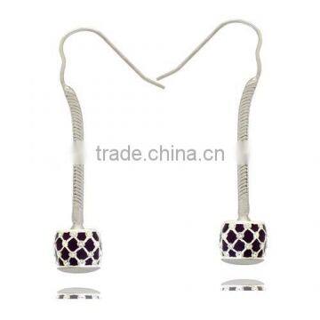 Sterling Silver Ladies Crystal Earring With Murano Lampwork Glass Bead photo-5