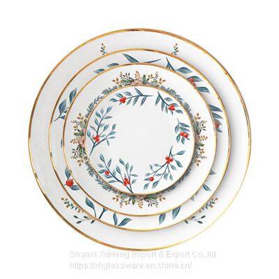 Bone China Dinnerware Set 4 Pieces Plate Set Garland Ceramic Tableware Wedding Charger Plate for Event & Catering