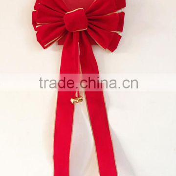 Velvet Butterfly Ribbon Tie Bow with Jingle Bells for Xmas Tree Decoration