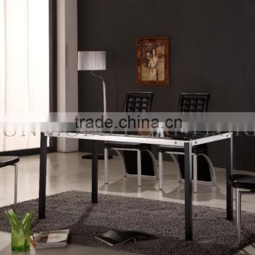 Modern Black Glass Dining Table Set Steel Tables Legs and Chairs(SZ-DT100C)