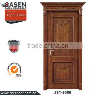 European antique design walnut veneer exterior wood paneling old wooden doors with upper decoration