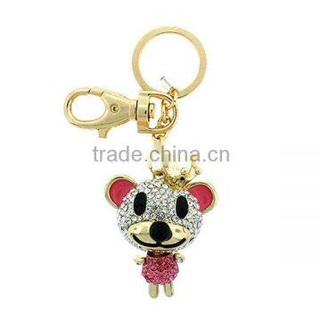 Queen bear gold clear rhinestone keychain