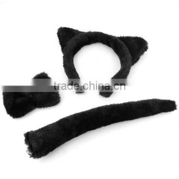 Cute Black Cat Ears Head Band, Bow Tie Collar & Tail Fancy Dress Hen Night PartyH056