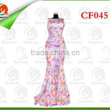 prined silk chiffon fabric, beautiful design chiffon fabric for dress CF045