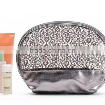 Personalized High quality Newest half moon lace printing transparent PVC makeup bag