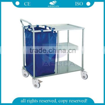 AG-SS010 stainless steel hospital laundry trolley price wth three shelves