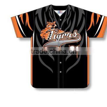 Custom Full Buttons Sublimated Tigers Baseball Jersey/Shirt made of Moisture Wicking Cool Polyester fabric